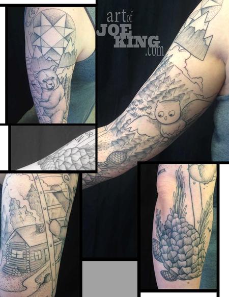 Tattoos - Bear Mountain Pen and Ink Styled Sleeve - 89783